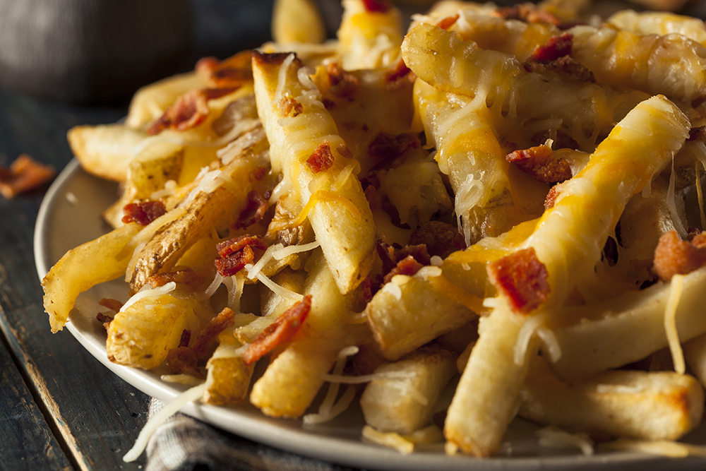 Homemade Salty Cheese French Fries with Bacon Bits